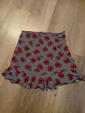 Forever 21 Black & Red Floral Polka Dot Mini Skirt